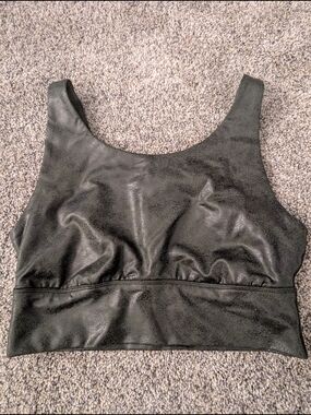 Offline By aerie Dark Green Faux-Leather Sports Bra Size Small NWOT
